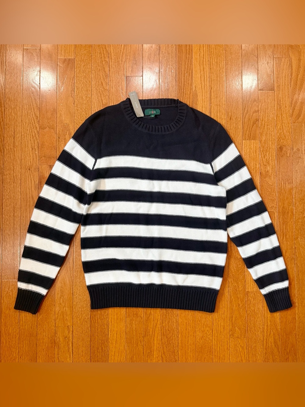 NWT J.Crew Men’s Medium Oarsman Cotton Striped Sweater Navy White Nautical New
